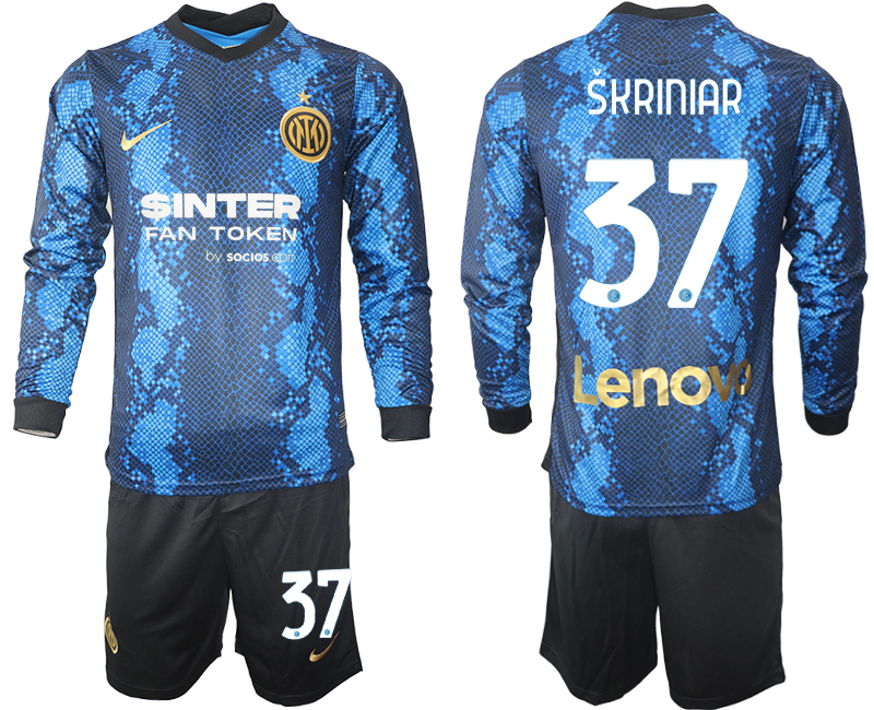 Men 2021-2022 Club Inter Milan home blue Long Sleeve #37 Soccer Jersey->inter milan jersey->Soccer Club Jersey